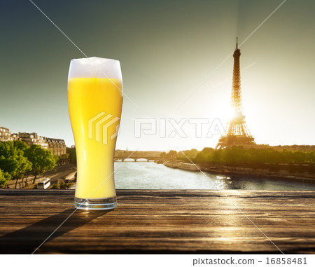 fresh  unfiltered beer and Eiffel tower, Paris 16858481