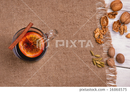 Mulled wine,punch spices glintwine on wooden table 16868575