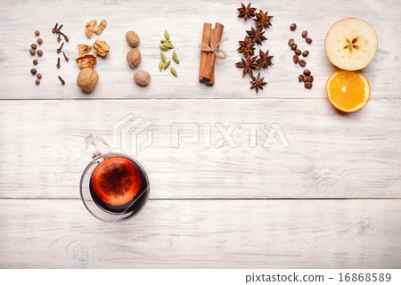 Mulled wine,punch spices glintwine on wooden table Mulled wine,punch spices glintwine on wooden table 16868589