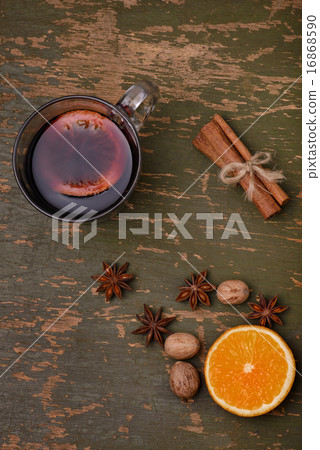 Mulled wine,punch spices glintwine on wooden table Mulled wine,punch spices glintwine on wooden table 16868590