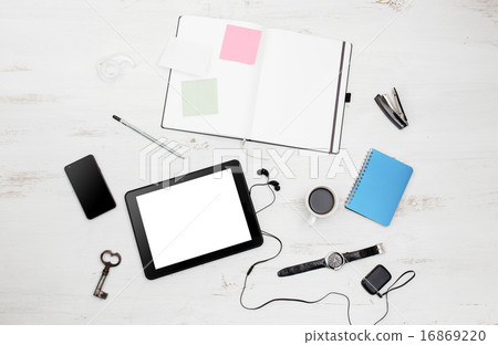 Workplace. Empty notepad, tablet pc Workplace. Empty notepad, tablet pc 16869220