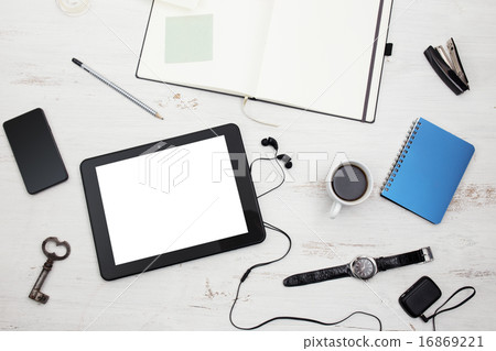 Workplace. Empty notepad, tablet pc Workplace. Empty notepad, tablet pc 16869221