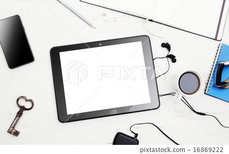 Workplace. Empty notepad, tablet Workplace. Empty notepad, tablet 16869222