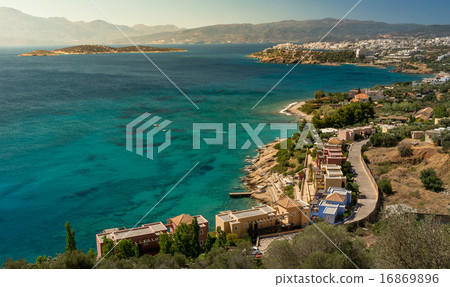 Landscape, mountains and view of a small harbor  16869896