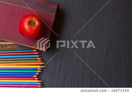 Set of colorful pencils on black board 16873339