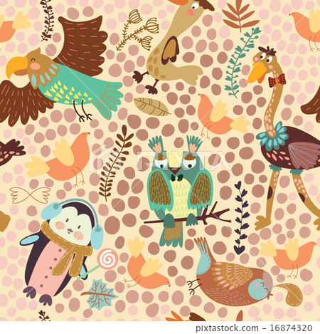 Cute seamless pattern with cute various birds 16874320