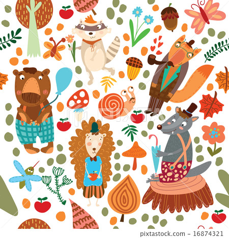 Seamless pattern with forest animals. Seamless pattern with forest animals. 16874321