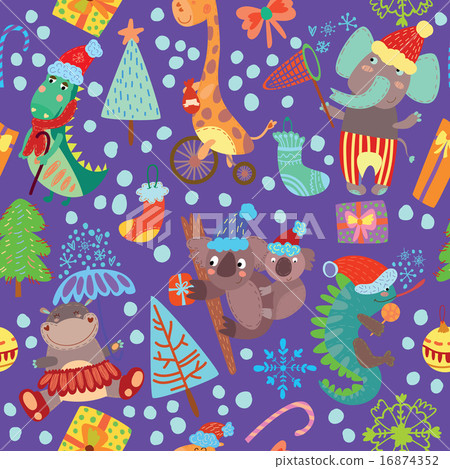 Cute Christmas seamless pattern with wild animals - Stock Illustration ...