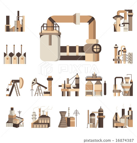 Industrial objects flat color vector icons Industrial objects flat color vector icons 16874387