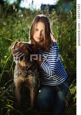 beautiful girl with dog 16875365