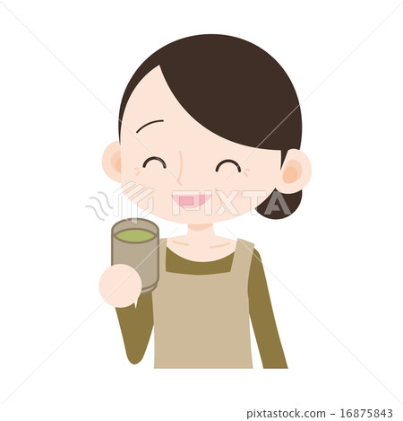 母親穿著圍裙喝茶 母親穿著圍裙喝茶 16875843