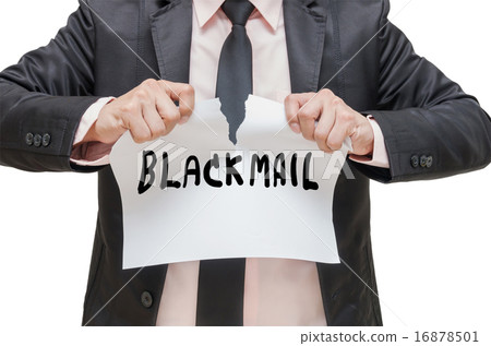 Businessman ripping up the BLACKMAIL sign on white background 16878501
