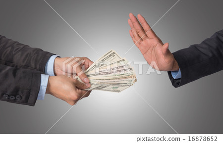 Businessman refusing the money offered by businessman on white b 16878652