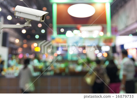 Stock Photo: CCTV security camera on monitor the abstract coffee shop store b