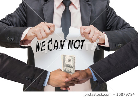 Businessman ripping up the WE CAN NOT sign with Hand shake betwe Businessman ripping up the WE CAN NOT sign with Hand shake betwe 16879754