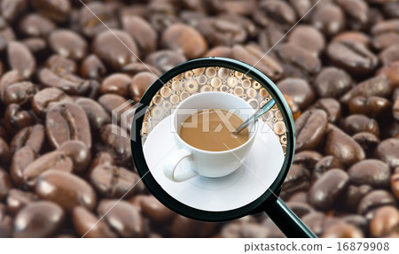 magnifying glass with background of roasted coffee beans to be c 16879908