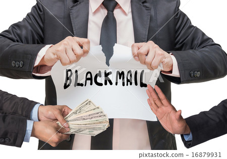 Businessman ripping up the BLACKMAIL sign with refusing the mone Businessman ripping up the BLACKMAIL sign with refusing the mone 16879931
