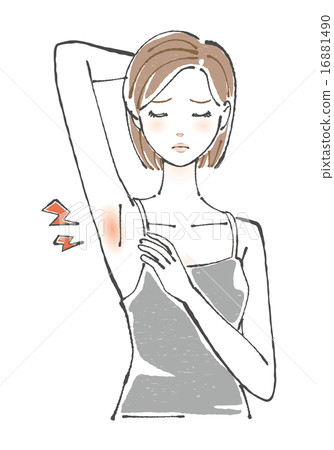 Illustration of a woman worrying about losing a razor beside her Illustration of a woman worrying about losing a razor beside her 16881490