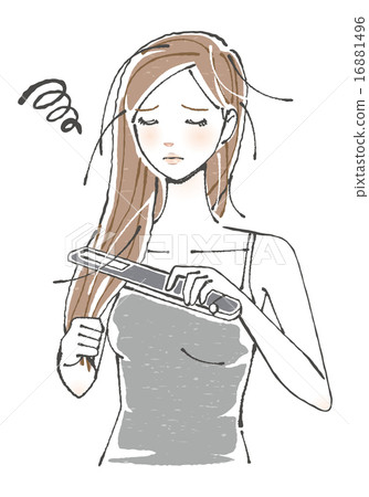 一名頭髮損壞的婦女的例證有頭髮鐵的 16881496