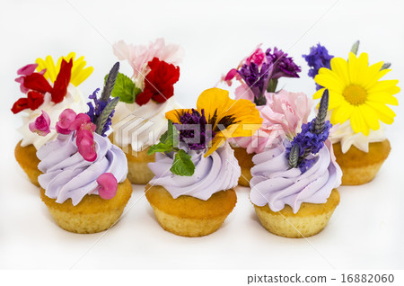 canaps with edible flowers meat cheese and seafood 16882060