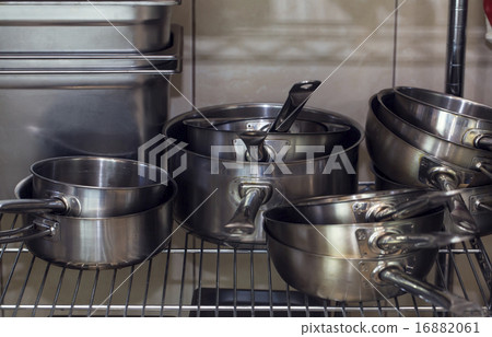 pots and pans, stainless steel kitchen shelf 16882061