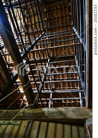 Shizuoka prefecture sightseeing spot · The framework of the small shop that supports the former large-sized roof of Egawa Mansion and the thick column beam · vertical position 16882193