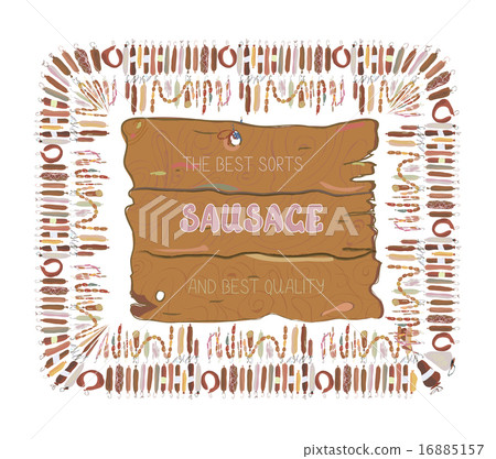 Sausages label or banner design with wood texture 16885157
