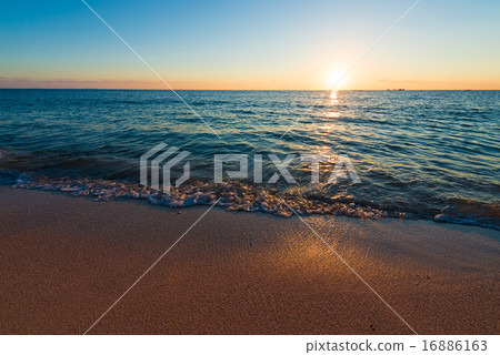 Romantic sunset beach, Okinawa 16886163