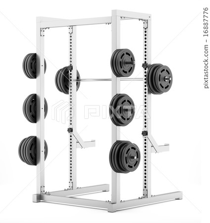 gym half rack with barbell isolated on white gym half rack with barbell isolated on white 16887776