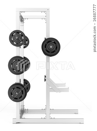 gym half rack with barbell isolated on white 16887777