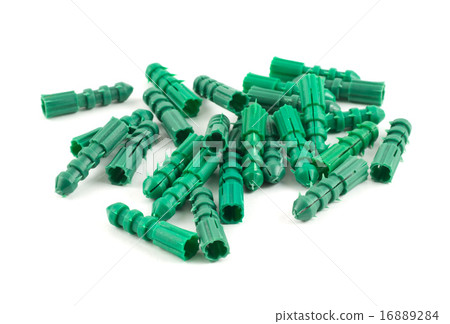 Plastic dowel pin pile isolated 16889284