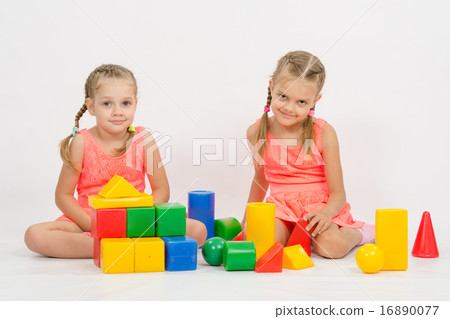 Sisters playing with blocks Sisters playing with blocks 16890077