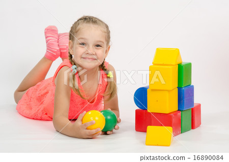 Happy child in the house out of blocks Happy child in the house out of blocks 16890084