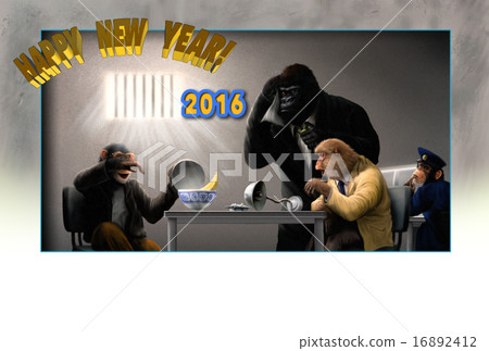 New Year cards 2016 Monkeys in the interrogation room of the police station - sideways New Year cards 2016 Monkeys in the interrogation room of the police station - sideways 16892412