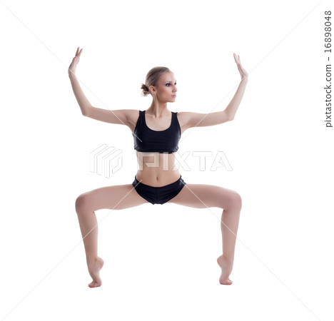 Graceful ballet dancer training, isolated on white 16898048