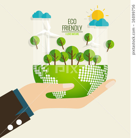 ECO FRIENDLY. Ecology concept with Green Eco Earth and Trees. Ve 16899756