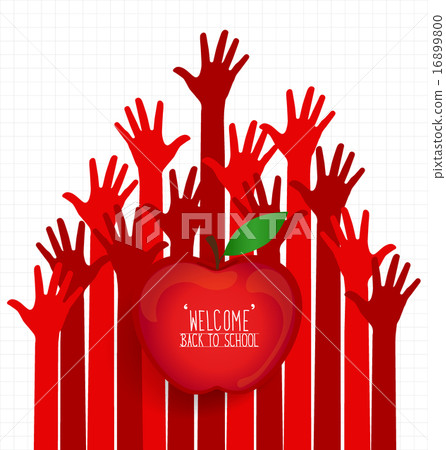 Welcome back to school with hands and apple, vector illustration Welcome back to school with hands and apple, vector illustration 16899800