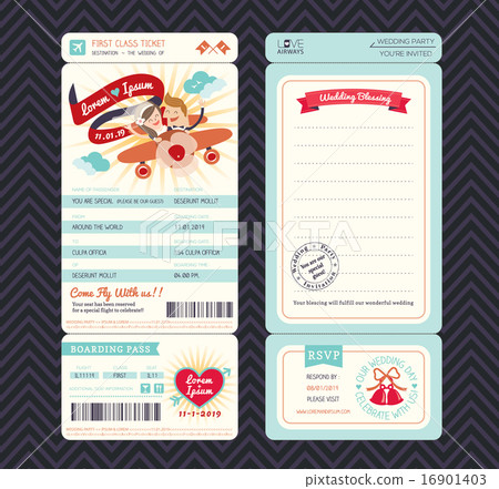 Cartoon Boarding Pass Ticket Wedding Invitation 16901403