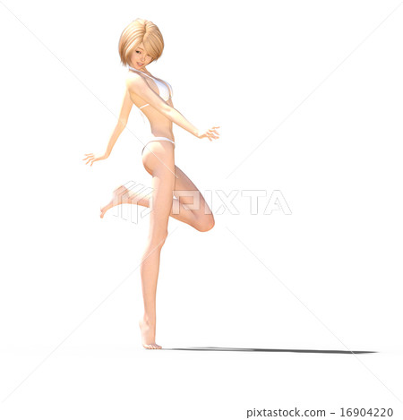 White swimwear female perming 3DCG illustration material 16904220