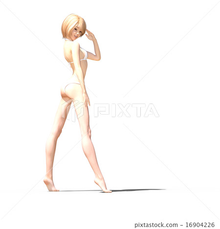 白色游泳衣女性燙髮3DCG圖材料 16904226