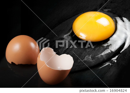 Raw Egg with Shell on Black Shale 16904824