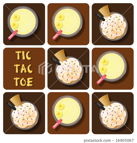 Tic-Tac-Toe of coffee frappe and banana smoothie 16905067