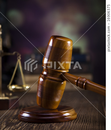 Mallet of judge, legal code and scales 16906375
