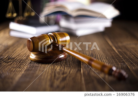 Mallet of judge, legal code and scales 16906376