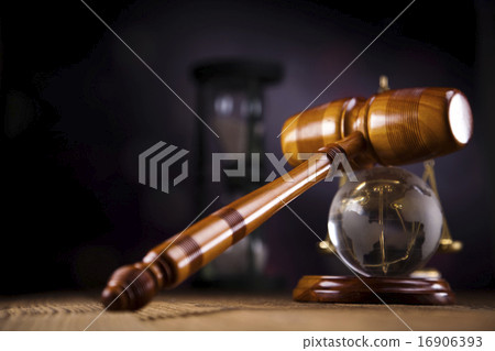 Mallet of judge, legal code and scales 16906393