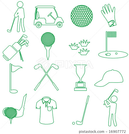 golf sport simple green outline icons set eps10 16907772