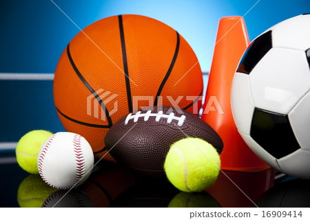 Sport equipment and balls, vivid colorful theme 16909414