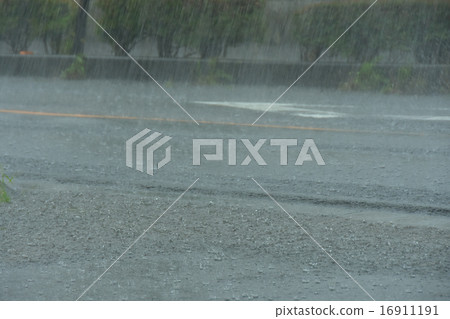 Heavy rain falling on the road 16911191