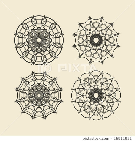 Round ornament set. Circle and floral ornament linear vector illustration. Logo design template. Round ornament set. Circle and floral ornament linear vector illustration. Logo design template. 16911931