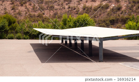 Empty carport against shrubs 16916214